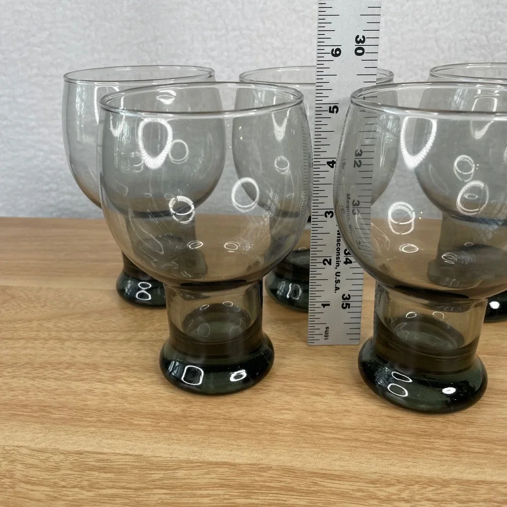 Vintage Libbey STAX Smoke Gray Glass Goblet MCM Pilsner Barware Glasses Set of 5